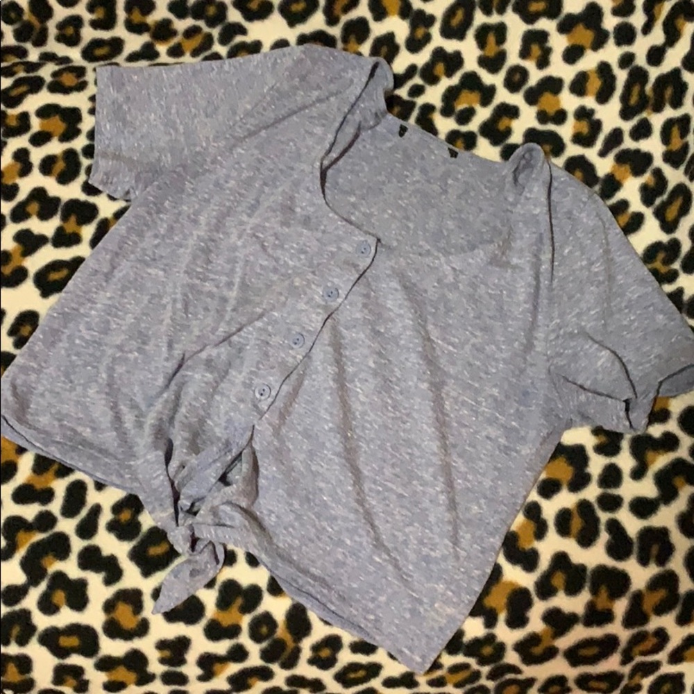 Blue Button Up Crop Top Shirt